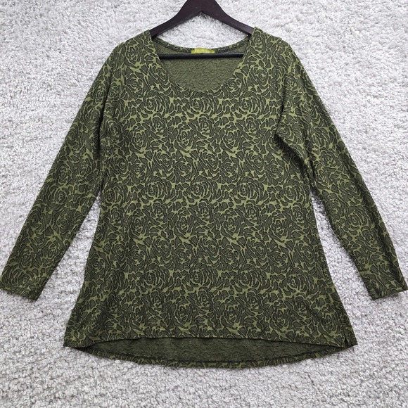 Cut Loose Shirt Women Large Green Floral Long Sleeve Pullover Stretch Goblincore - Picture 1 of 12